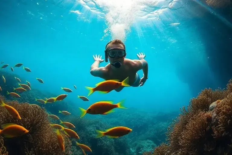 Snorkeler exploring clear blue water near the La Jolla coast